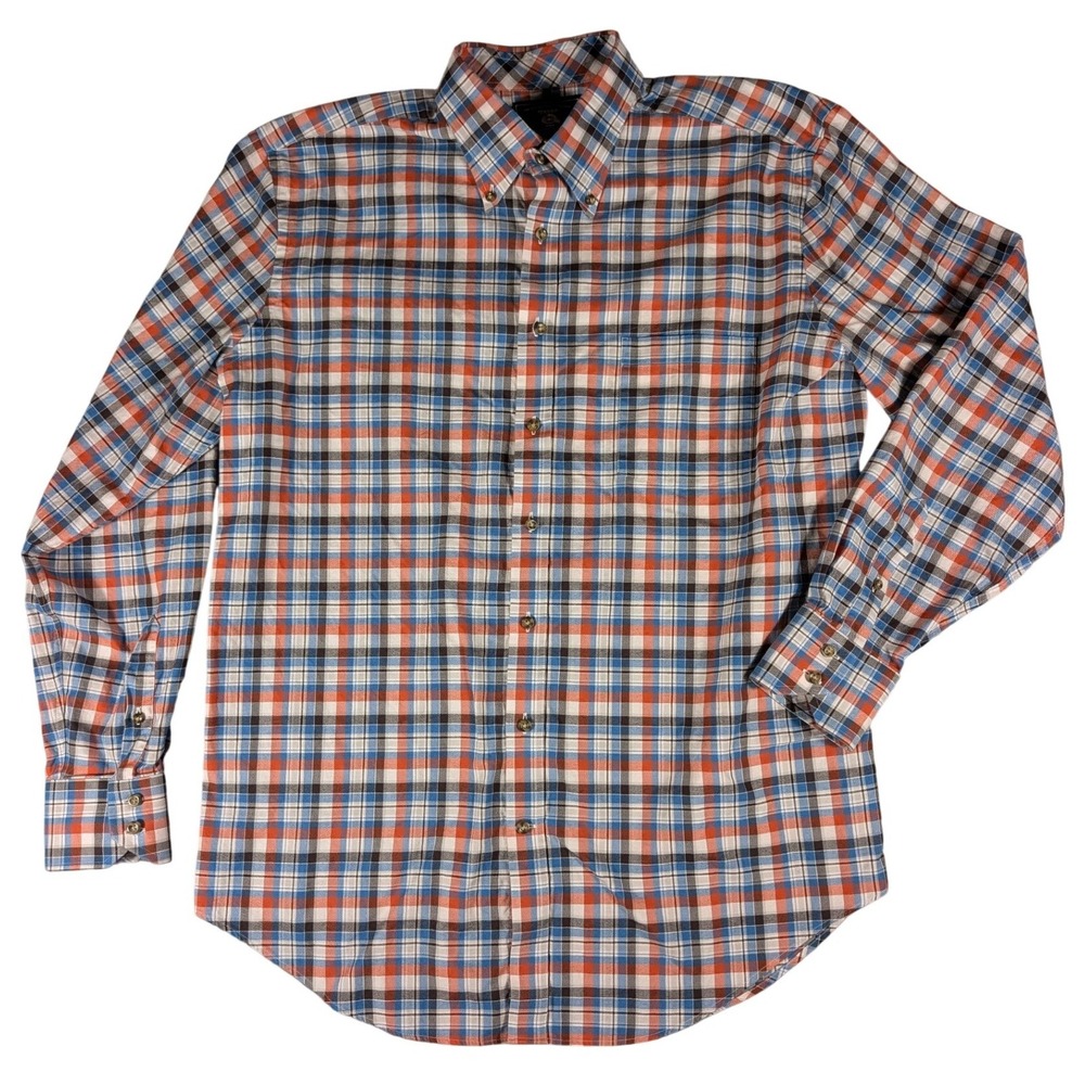 Maker & Company Mens XL Plaid Button Down Shirt Orange Blue White Cotton MMX